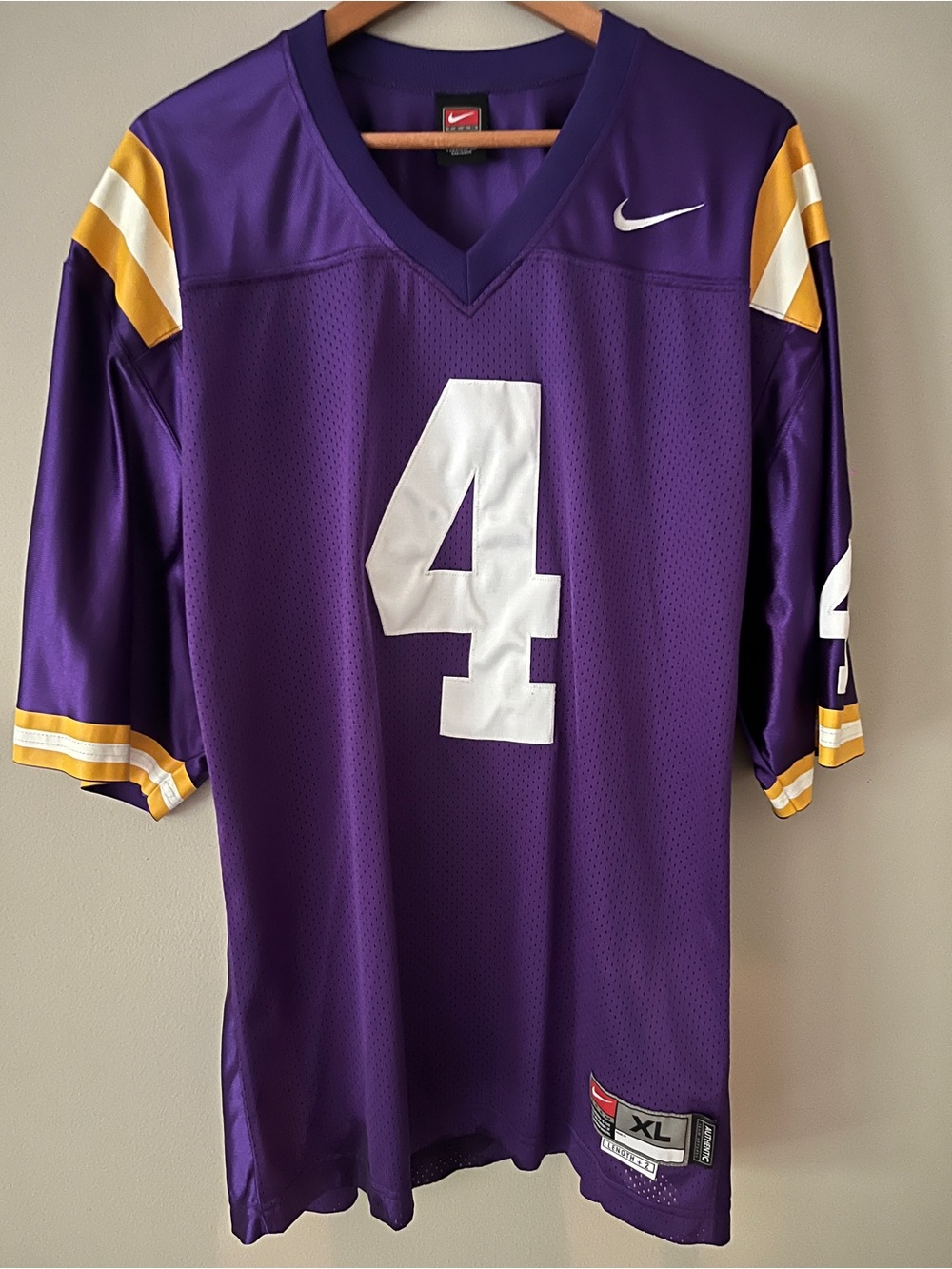 Nike Purple Men’s Football Jersey with White & Gold Accents